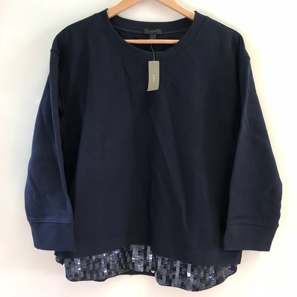 J Crew Sequin-trim sweatshirt Navy Blue NWT - Picture 1 of 4